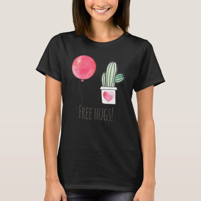 Camiseta Cactus Free Hugs Balon Heart Succulent Cactus (Frente)