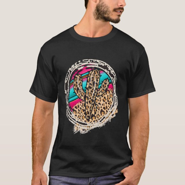 Camiseta CACTUS Leopard Cow Patterna Impressão Cowgirl Ro (Frente)