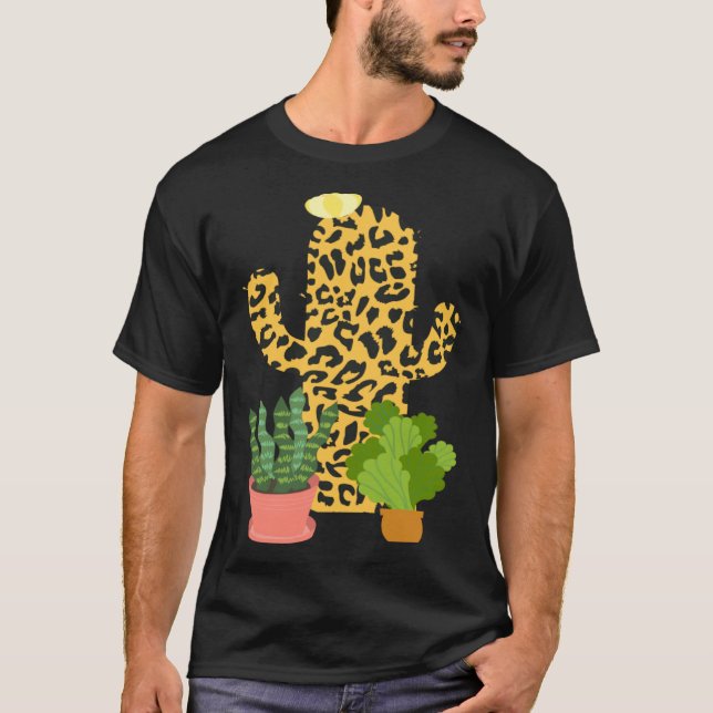 Camiseta Cactus Leopard Print Succulents Plant  Trendy (Frente)