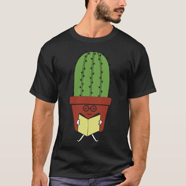 Camiseta Cactus Ler Livros Engraçado Leitor De Livros (Frente)