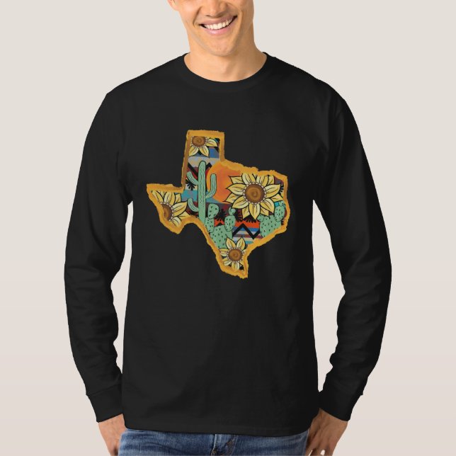 Camiseta Cactus & Sunflower Texas Map Texas State Texas Hom (Frente)