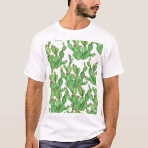 Camiseta Cactus Watercolor: Plano de Fundo do Padrão Ininte