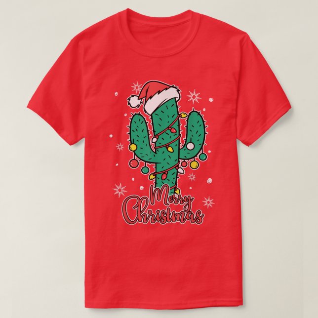 Camiseta Cactus Wear Santas Hat With Christmas Lights Cactu (Frente do Design)