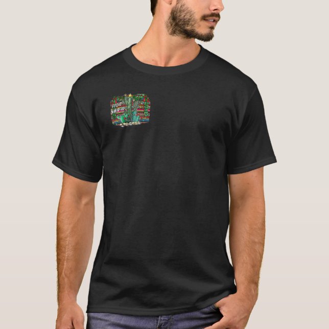 Camiseta Cactuzinho Engraçado Com Laço Para Tema De Natal (Frente)
