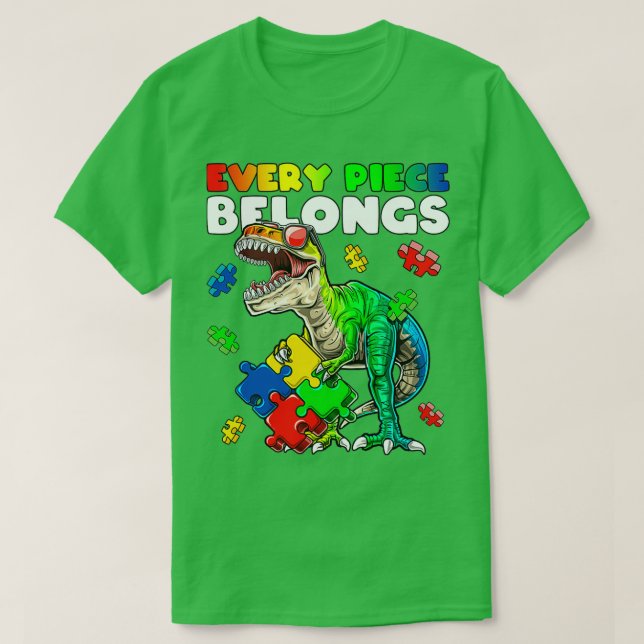 Camiseta Cada Peça Pertence Ao Dinossauro Autismo Sensibili (Frente do Design)