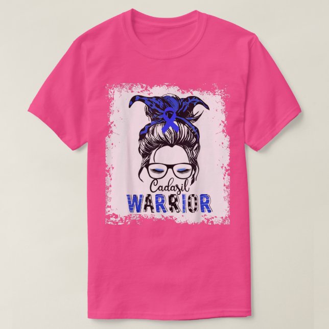 Camiseta Cadasil Awareness Warrior  Blue Ribbon Messy Bun 9 (Frente do Design)