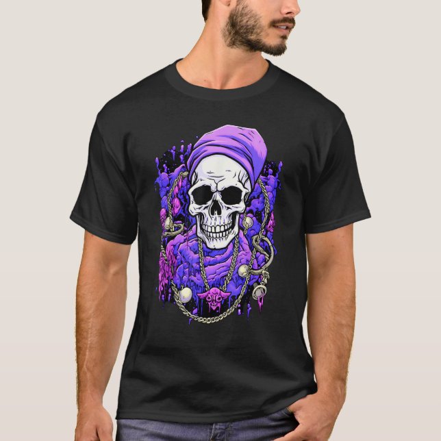Camiseta Cadeias rebeldes Crânio Funky com Corrente Edgada (Frente)