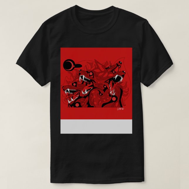 Camiseta cadejo de sangue, cão cerberus (Frente do Design)