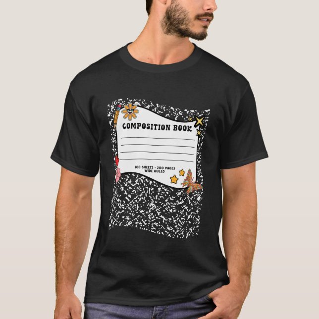 Camiseta Caderno de Composição de Halloween Bloco de Notas  (Frente)