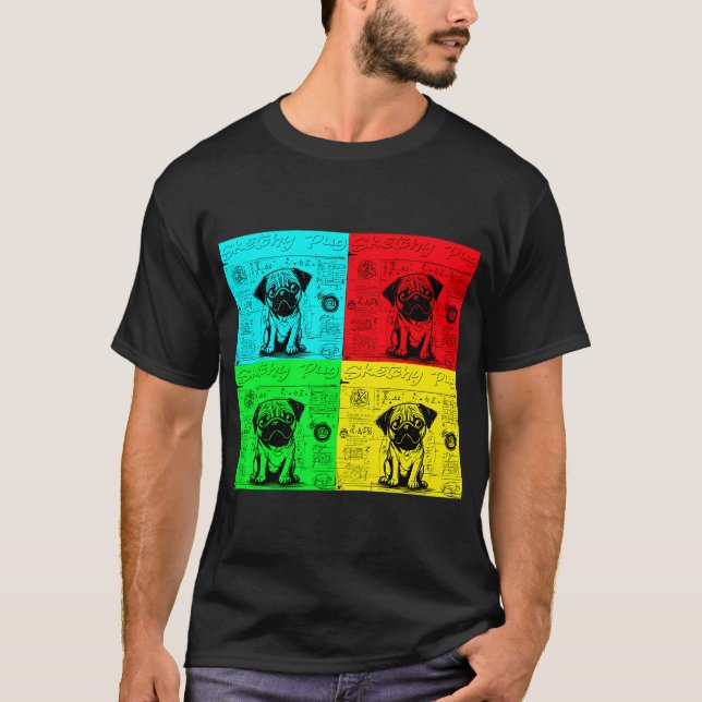 Camiseta Caderno de Desenhos Pug 5 POP ART (Frente)