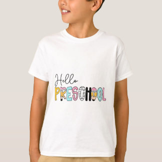 Camiseta Caderno de Lápis de Professora Elegante Olá Pré-Es