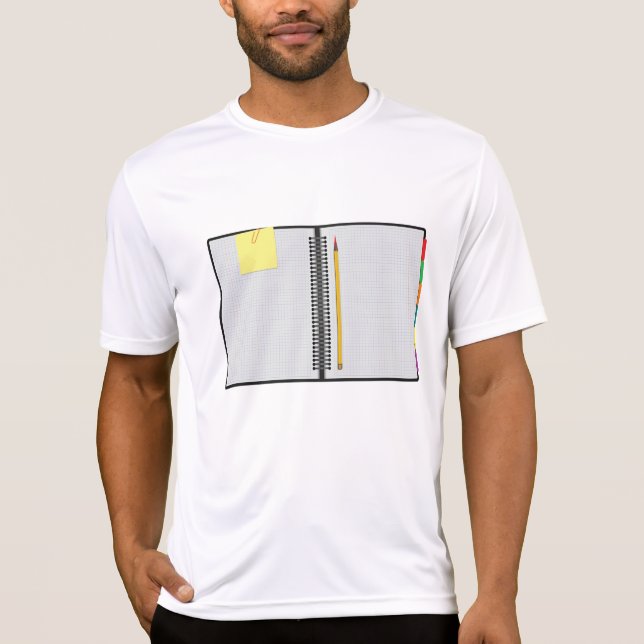 Camiseta Caderno de papel milimetrado aberto com lápis (Frente)