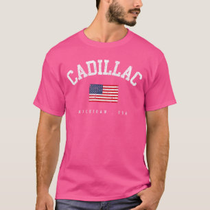 Camiseta Cadillac MI Retro Bandeira Americana Nome da Cidad