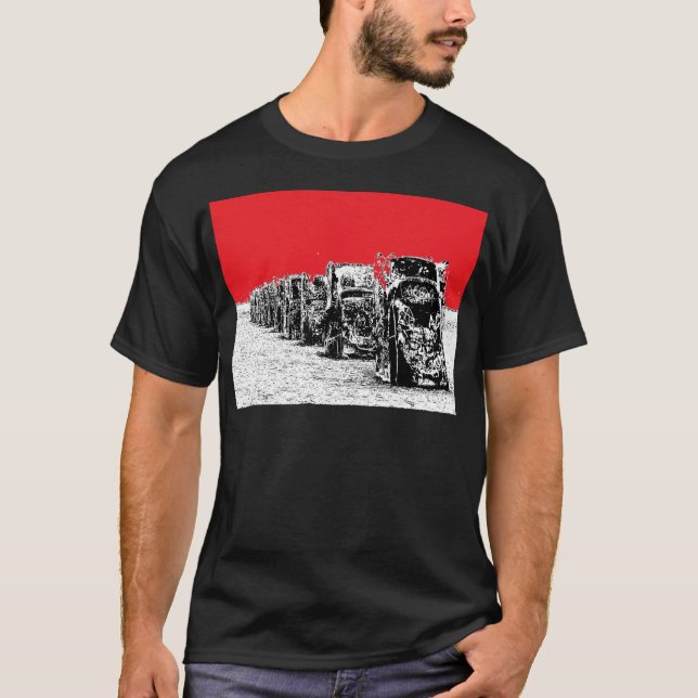 Camiseta Cadillacs enterrado com céu vermelho (Frente)