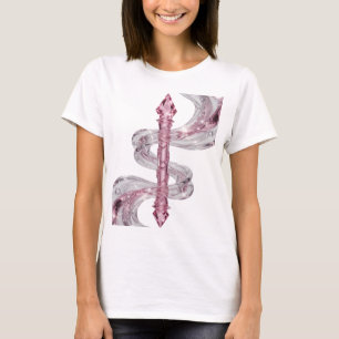 CAMISETA CÁDUCEO COM PEDRAS PRECIOSAS ROSAS E ROSA E