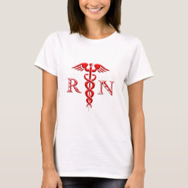 Camiseta Caduceus Registrou Enfermeira Vermelha em Branco