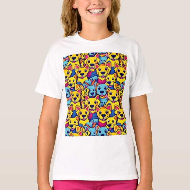 Camiseta Cães bonitos e coloridos cães felizes (Frente)