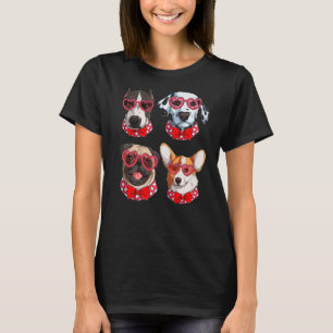 Camiseta Cães Bonitos Face Óculos Cardíacos Dia de os namor