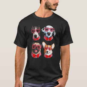Camiseta Cães Bonitos Face Óculos Cardíacos Dia de os namor