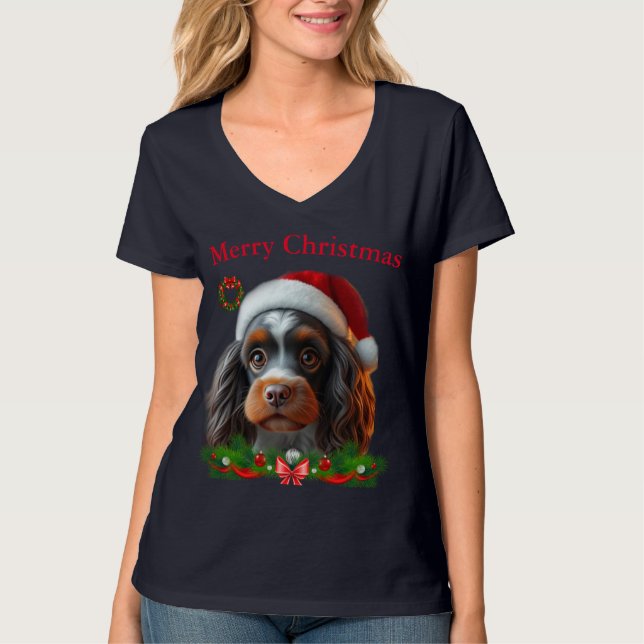 Camiseta Cães bonitos T-shirts de Natal (Frente)