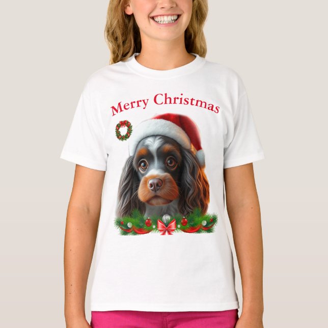 Camiseta Cães bonitos T-shirts de Natal (Frente)