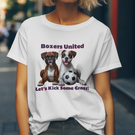 Camiseta Cães Boxer Unidos Vamos Chutar Alguma Grama