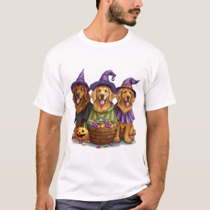 Camiseta Cães bruxas Golden Retriever de Halloween