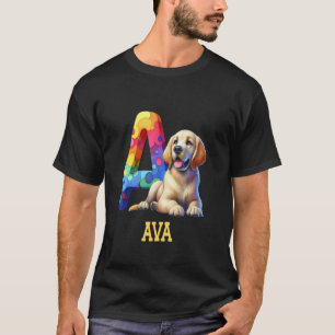 Camiseta Cães Cachorros - Letra Ava Nome Rainbow Dog
