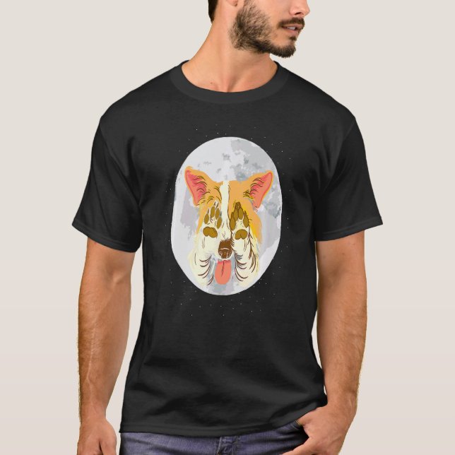 Camiseta Cães Cardigan Welsh Corgi Silhueta da Lua Cachorro (Frente)