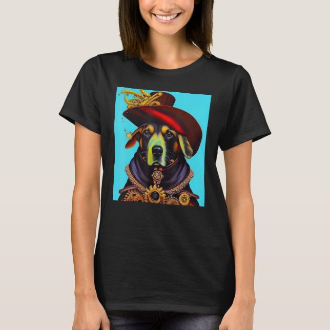 Camiseta Cães Cogmões Steampunk AI Dog Revolution Pupppy (Frente)