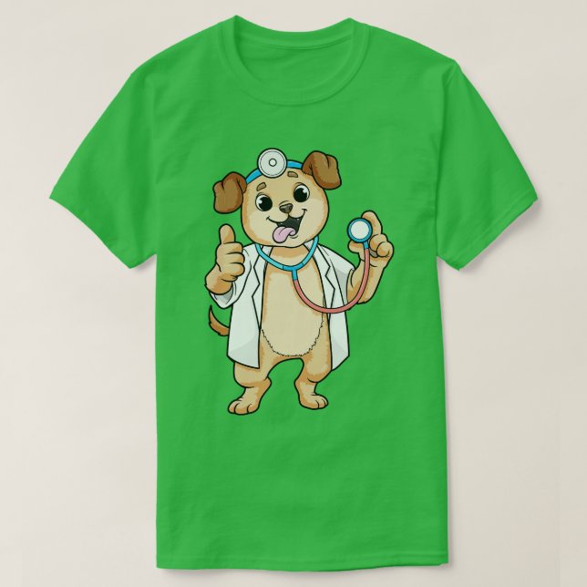 Camiseta Cães como Médico com Estetoscópio (Frente do Design)