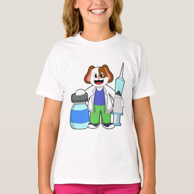 Camiseta Cães como Médico com Seringa (Frente)