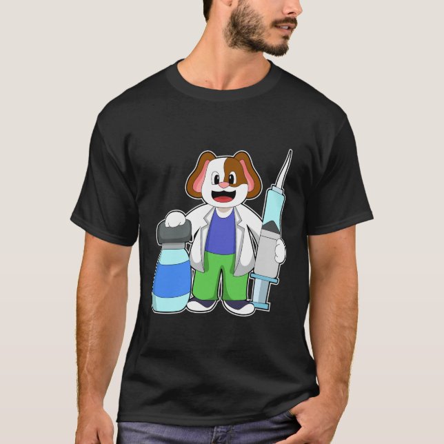 Camiseta Cães como Médico com Seringa (Frente)