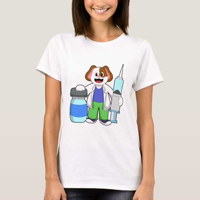 Camiseta Cães como Médico com Seringa (Frente)