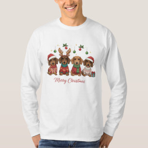 Camiseta Cães Dachshund de Natal Cachorro Salsicha de Fér