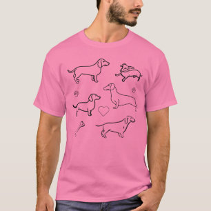 Camiseta Cães Dachshund Pets Doodle Funny Black and Pink
