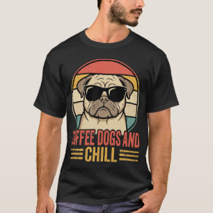 Camiseta Cães de Café e Pug Retro Chill