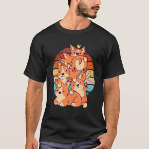 Camiseta Cães De Corgi Cuta Vintage Em Cima De Cada Um Dos 