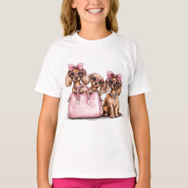 Camiseta Cães de Dachshund Fashionáveis, Bolsa Rosa