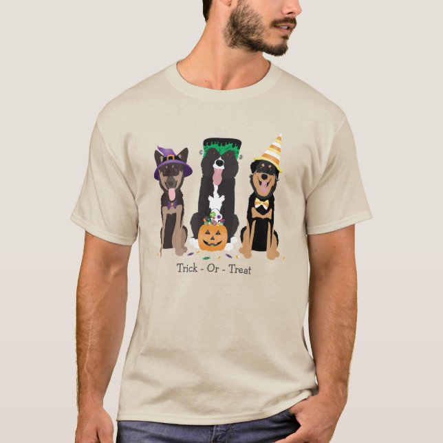 Camiseta Cães de Doce ou Travessura em Fantasias de Hallowe (Frente)