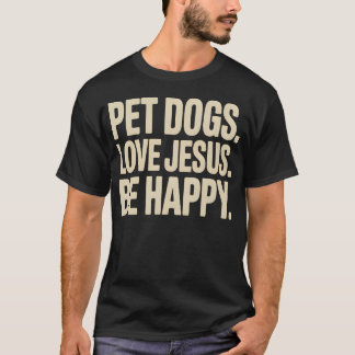 Camiseta Cães de Estimação Amam Jesus Seja Feliz Fé Cristã