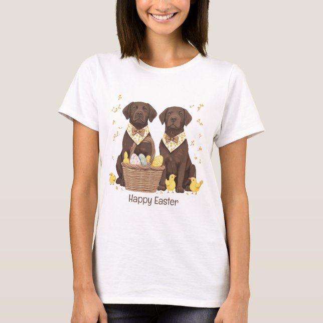Camiseta Cães de felz pascoa de chocolate Labrador (Frente)