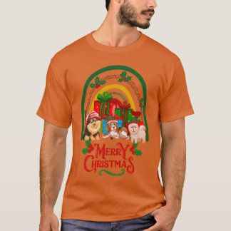 Camiseta Cães de Natal desejam Feliz Natal garoto kawaii