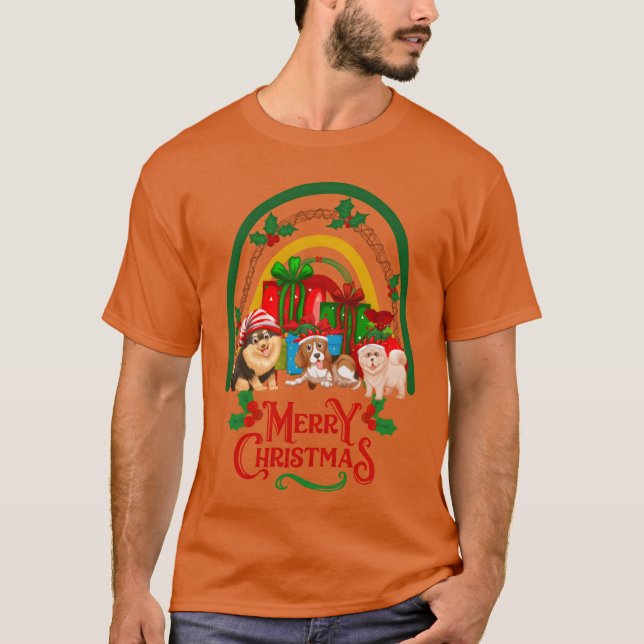 Camiseta Cães de Natal desejam Feliz Natal garoto kawaii (Frente)