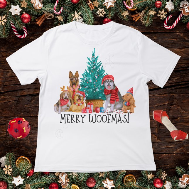 Camiseta Cães de Natal, Feliz Woofmas T-Shirt (Criador carregado)