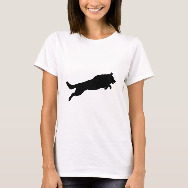 Camiseta Cães de salto do amor da silhueta do german (Frente)