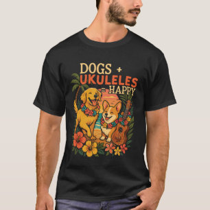 Camiseta Cães de Ukulele Havaiano Uke + Ukuleles Feliz