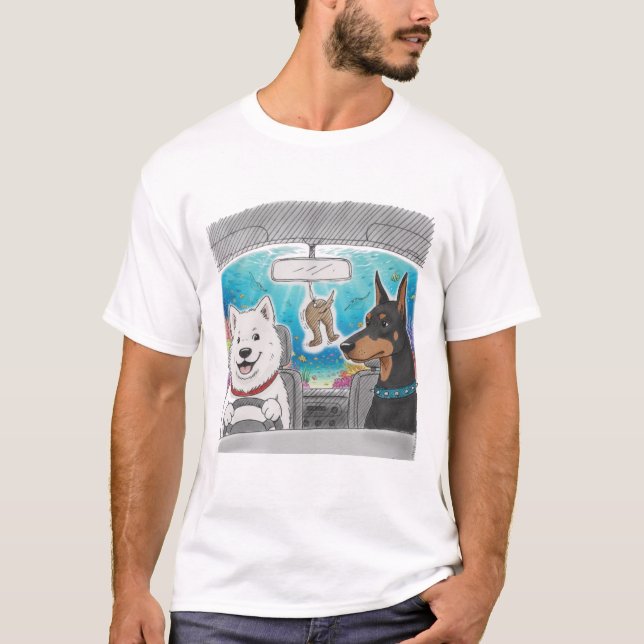 Camiseta Cães Dirigindo Debaixo d'Água - Arte Surrealista C (Frente)