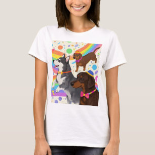 Camiseta Cães divertidos e bonitos com arco-íris