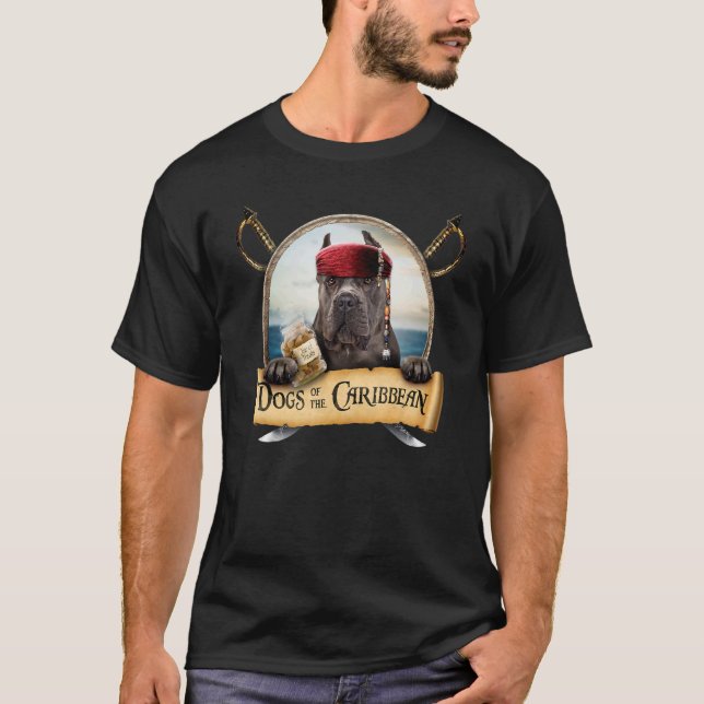 Camiseta Cães Do Corso Negro De Caribe (Frente)